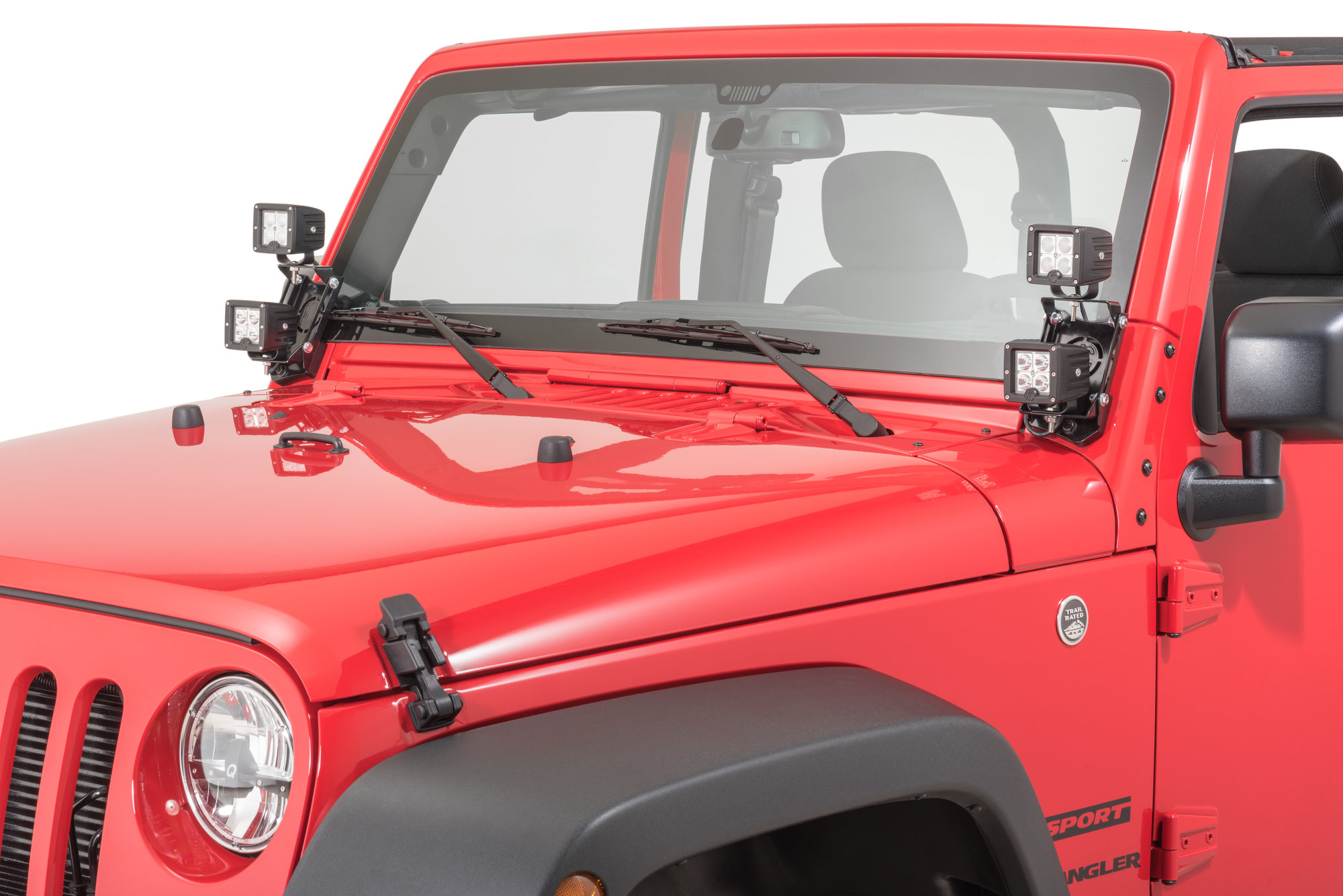 JKU Dual APillar Light Brackets Dual Lower Windshield LED Work Light